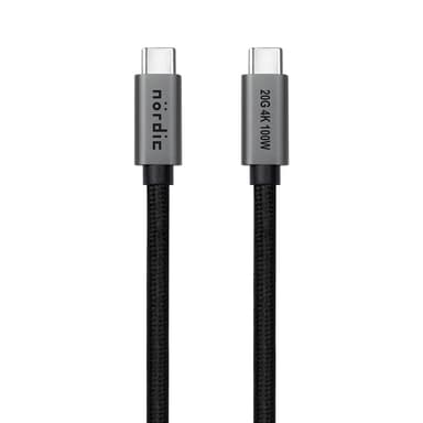 NÖRDIC 3m USB3.2 Gen2 SuperSpeed USB 20Gbps USB-C till C nylonflätad kabel med Power Delivery 100W, 4K60Hz video och Emarker