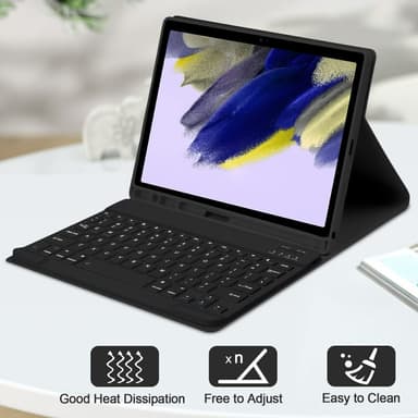 För Samsung Galaxy Tab A9+ Split Bluetooth-tangentbord Läderfodral + Dubbel-lägesmus Set - Svart US Layout
