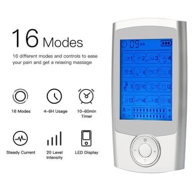 TENS apparat EMS muskelstimulator med 16 massagelägen Silver