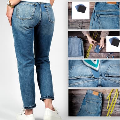 Fyrkantiga stryka-på laglappar för jeans 5-pack Denim blå 12.5x12.5 cm
