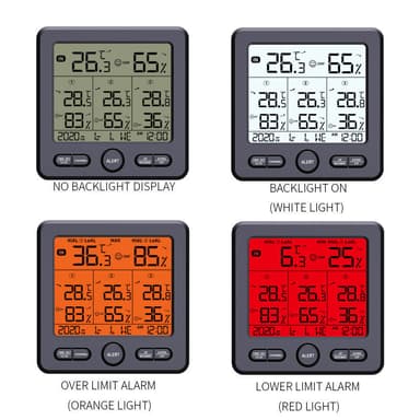 Digital termometer / hygrometer med 3 fjärrsensorer Svart