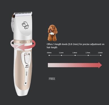 Trådlös tyst hundtrimmer med tillbehör Guld/Vit