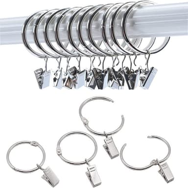 Öppningsbara gardinringar med klämmor gardinhängare 20-pack Silver 50