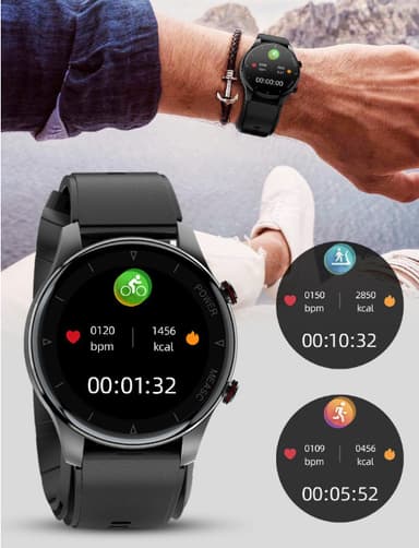 Smartwatch med blodsyre- och blodtrycksmätare Svart