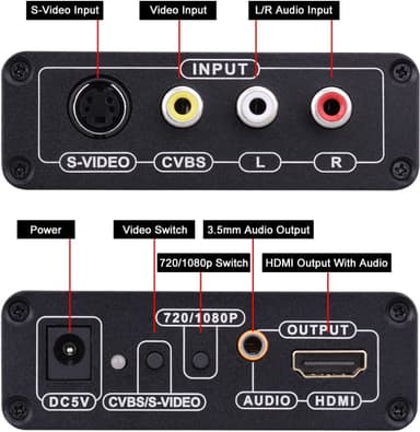 AV- och S-video till HDMI-omvandlare Svart