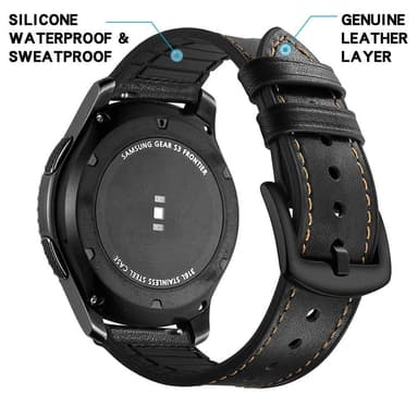 Armband Samsung Gear S3 Classic, Frontier, Galaxy Watch 22 mm Läder Sv