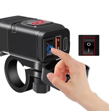 USB-C / USB snabbladdare för bil och motorcykel Svart