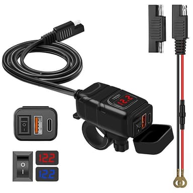 USB-C / USB snabbladdare för bil och motorcykel Svart