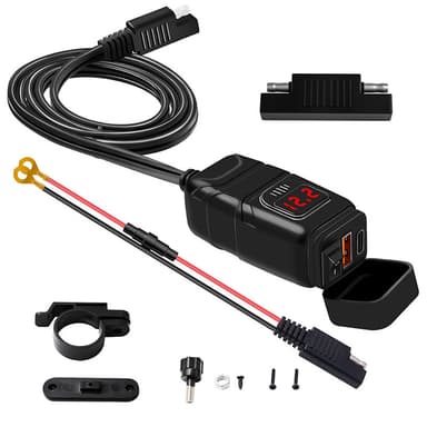 USB-C / USB snabbladdare för bil och motorcykel Svart