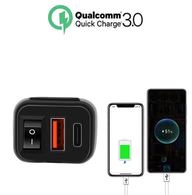 USB-C / USB snabbladdare för bil och motorcykel Svart