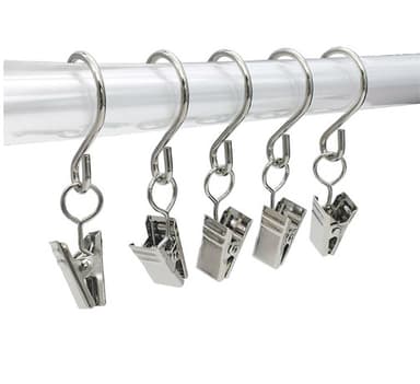 Gardinklämmor med S-krokar 20-pack Silver