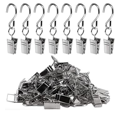Gardinklämmor med S-krokar 20-pack Silver