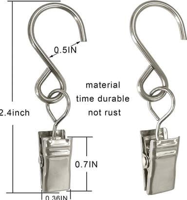 Gardinklämmor med S-krokar 20-pack Silver
