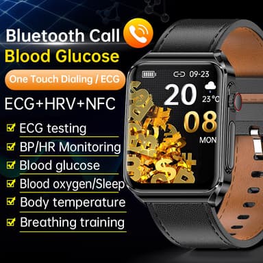 Smartklocka med EKG/Bluetooth-samtal och musik Svart