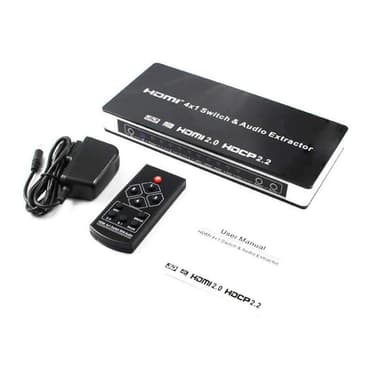 4x1 HDMI Switch och ljuddelare UHD 4K 3D HDMI 2.0 ARC Toslink+RCA
