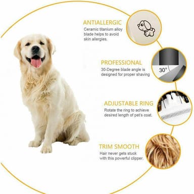 Tystgående Pälstrimmer för Hund/hundtrimmer med tillbehör Guld/Svart