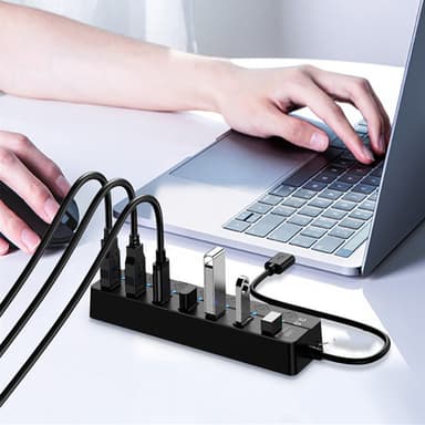 USB 3.0-hub 5 Gbps 7-portars med individuella av/på-knappar