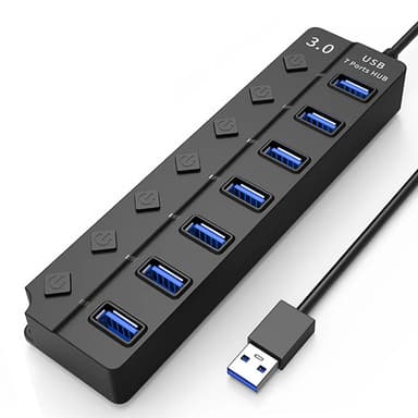 USB 3.0-hub 5 Gbps 7-portars med individuella av/på-knappar