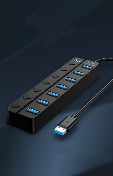 USB 3.0-hub 5 Gbps 7-portars med individuella av/på-knappar