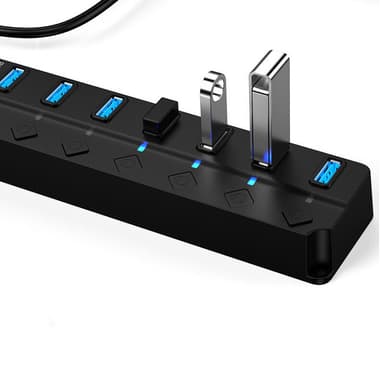 USB 3.0-hub 5 Gbps 7-portars med individuella av/på-knappar