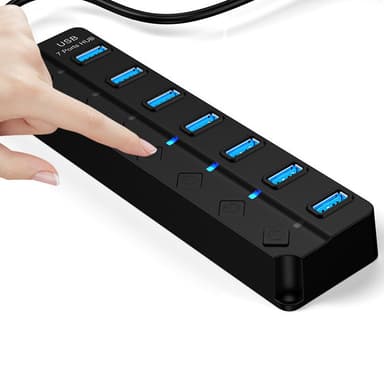 USB 3.0-hub 5 Gbps 7-portars med individuella av/på-knappar