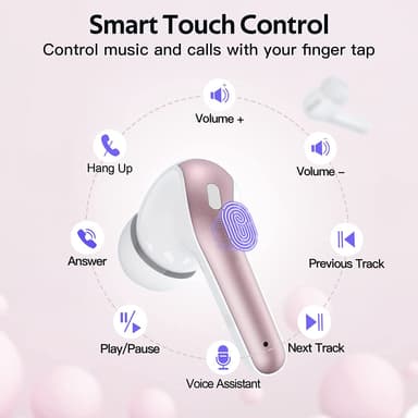 Trådlösa hörlurar med mikrofon och touch-kontroll Rosa