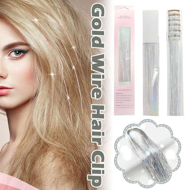 Tinsel Hair 6-pack Clip i hårförlängningar Laser Gold Wire Shiny Peruk