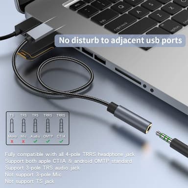 USB till 3,5 mm (hona) ljudadapter Grå