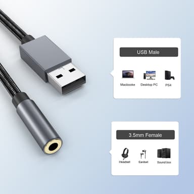 USB till 3,5 mm (hona) ljudadapter Grå