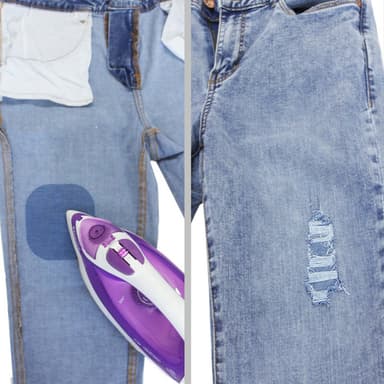 Fyrkantiga stryka-på laglappar för jeans 5-pack Denim blå 5x7.5 cm