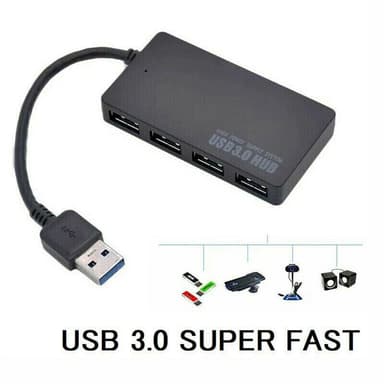 USB 3.0 hub med 4 portar Svart