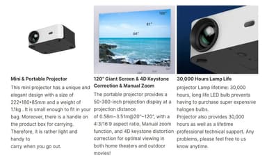 WiFi / Bluetooth miniprojektor D100 Full HD 1080P