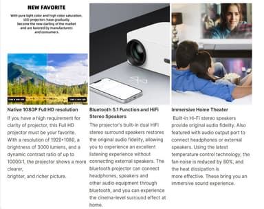WiFi / Bluetooth miniprojektor D100 Full HD 1080P