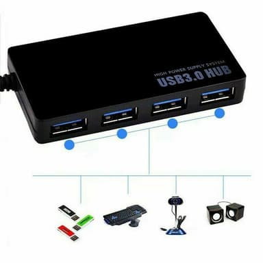 USB 3.0 hub med 4 portar Svart