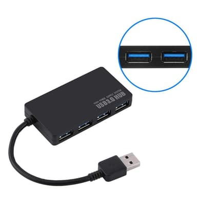 USB 3.0 hub med 4 portar Svart