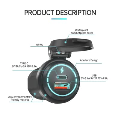 Billaddare 12V/24V QC3.0 med skyddskåpa Svart