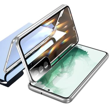 Magnetisk dubbelsidig telefonfodral i härdat glas Silver Samsung S22