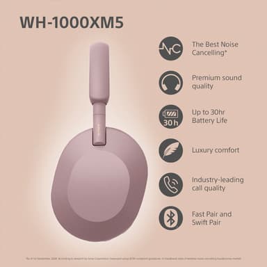Sony WH-1000XM5 trådlösa around-ear hörlurar (smoky pink)