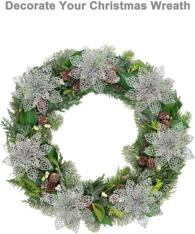 Julblommor för juldekoration plast Silver 10-pack