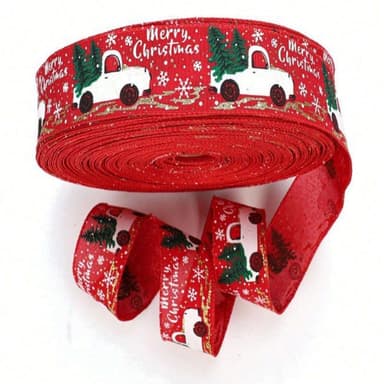 Dekoband Jul röd med julmotiv 5 cm / 6 m