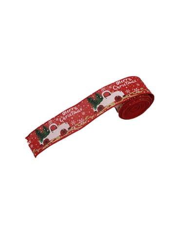 Dekoband Jul röd med julmotiv 5 cm / 6 m