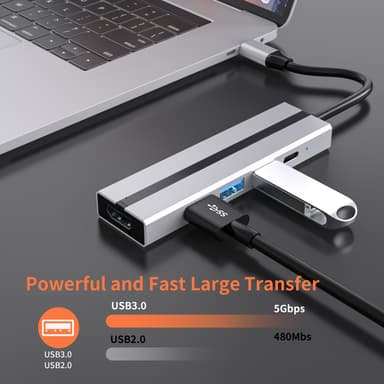 6-i-1 USB C-hubb med 4K HDMI-adapter, USB 3.0/2.0-portar, PD 100W