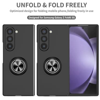 Till Samsung Galaxy Z Fold6 5G Hybrid skal med Finger Ring & Metall Plåt - Svart