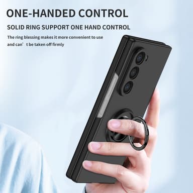 Till Samsung Galaxy Z Fold6 5G Hybrid skal med Finger Ring & Metall Plåt - Svart