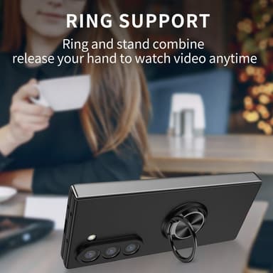 Till Samsung Galaxy Z Fold6 5G Hybrid skal med Finger Ring & Metall Plåt - Svart