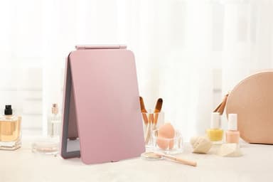 UNIQ Hopfällbar Uppladdningsbar LED-spegel – Vanity Rese-Spegel - Rosa