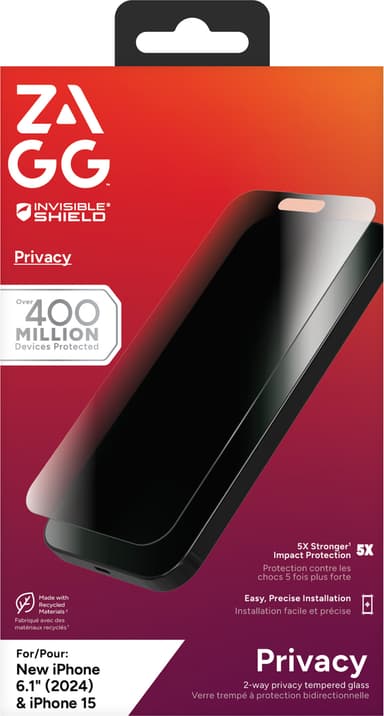 Zagg iPhone 16/15 Glass Elite Privacy skärmskydd