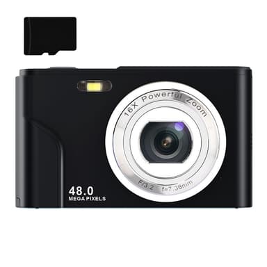 Digitalkamera 48 MP, 1080p FHD, 16x zoom, 32GB minneskort Svart