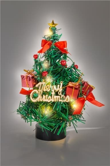 Goobay LED mini julgran med juldekoration, 15 mikro-LED i varmvitt (2700 K) och 75 cm USB-kabel, höjd ca 22 cm