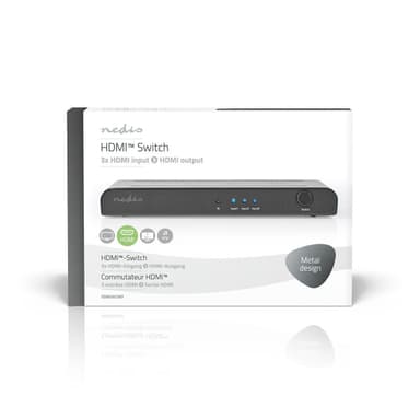 Nedis HDMI ™ Switch | 3-Port port(s) | 3x HDMI™ Ingång | 1x HDMI™ utgång | 4K@60Hz | 18 Gbps | Fjärrstyrd | Metall | Antracit